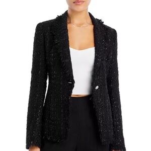 NEW Derek Lam 10 Crosby Adelaide Fringe Blazer Black One Button Tweed Sparkle